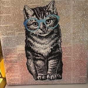 Vintage Cat Canvas with Blue Glasses